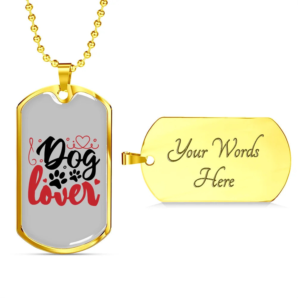 Personalized Engraved Gold Dog Tag Necklace Custom Name Date Gift for Him Her